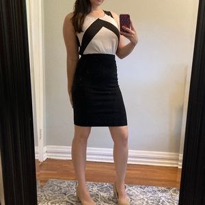 Bold black and white blouse.